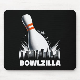 Bowlzilla Destroying City Ten Pin Men Kids Funny B Mouse Pad