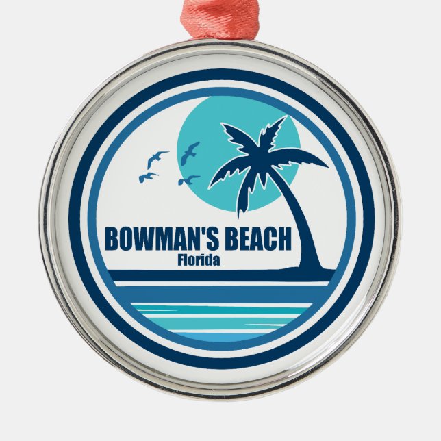 Bowman's Beach Florida Palm Tree Birds Metal Ornament (Front)