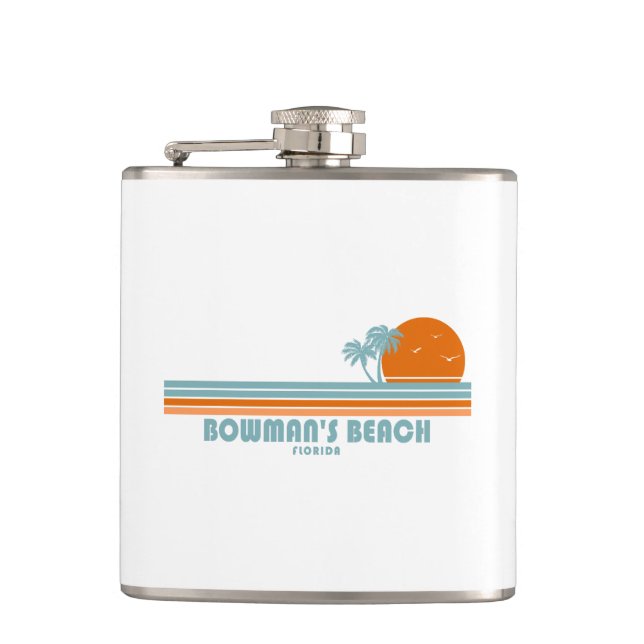 Bowman's Beach Florida Sun Palm Trees Hip Flask (Front)
