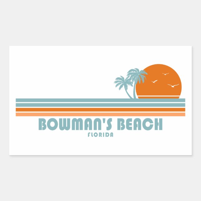 Bowman's Beach Florida Sun Palm Trees Rectangular Sticker (Front)