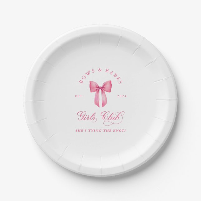 Bows and Babes Girls Club Bachelorette  Paper Plate (Front)