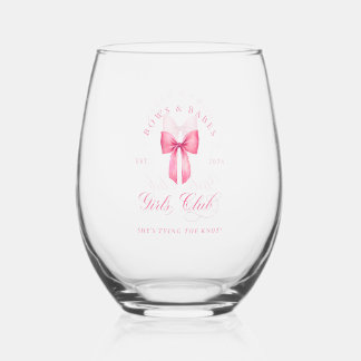 Bows and Babes Girls Club Bachelorette Stemless Wine Glass
