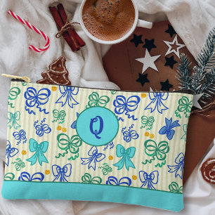 Bows and Bells Custom Initial Illustrated Accessory Pouch