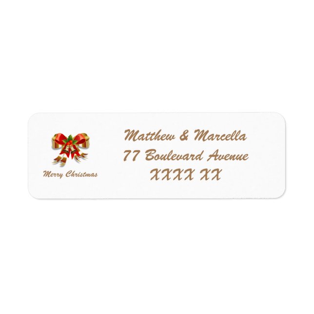 Bows and Bells Merry Christmas Return Address Label (Front)
