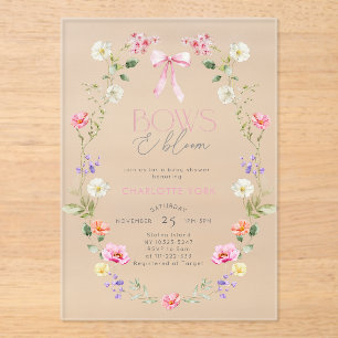 Bows and Bloom Wildflower pink Bow Baby Shower Acrylic Invitations