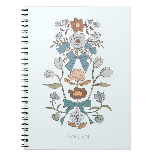 Bows and Blossoms Rustic Blue Notebook (Front)