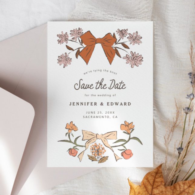 Bows and Blossoms Terracotta Save The Date (Creator Uploaded)