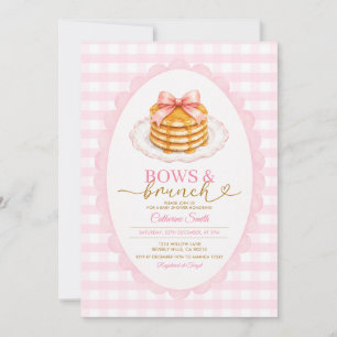 Bows and Brunch Baby Shower Pink Gingham Invitation