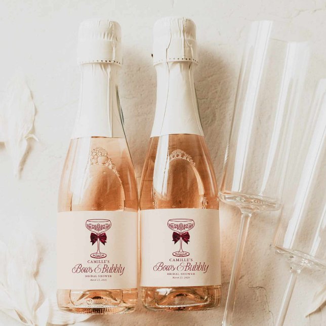 Bows and Bubbly Bridal Shower Mini Champagne Label (Red bows and Bubbly Bridal Shower Mini Champagne Label)