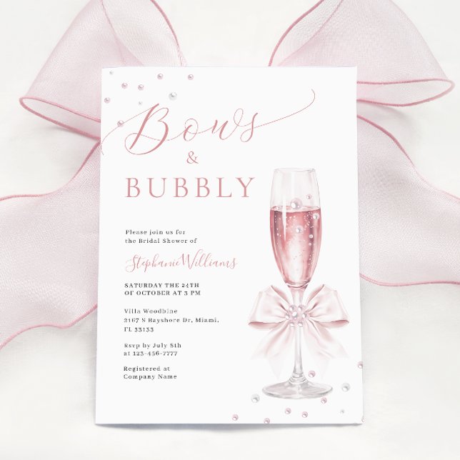 Bows and Bubbly Pink Bridal Shower Invitation (Creator Uploaded)