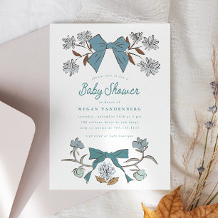 Bows and Flowers Boy Baby Shower Invitation