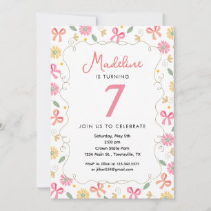 Bows and Flowers Sweet Birthday Party Invitation