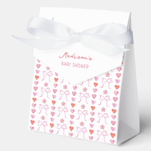Bows and Hearts Pattern Baby Shower Favour Box (Front)