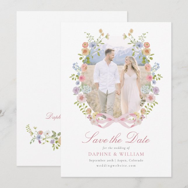 Bows and Wildflowers Photo Save The Date (Front/Back)