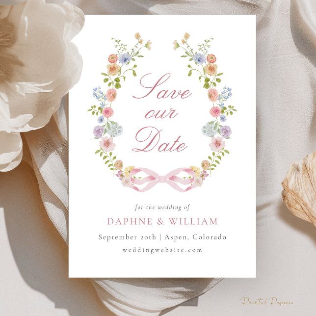 Bows and Wildflowers Save the Date Card (Bows and Wildflowers Photo Save The Date
)