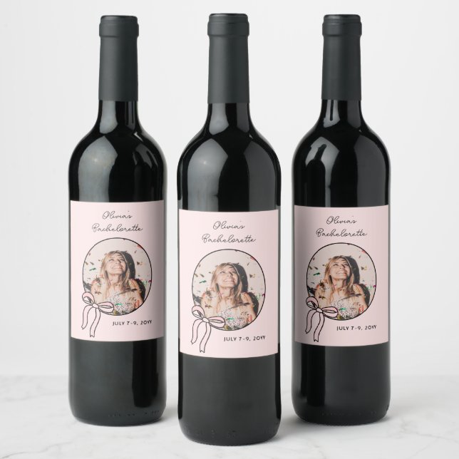 Bows & Babes Bachelorette Pink Girly Custom Wine Wine Label (Bottles)