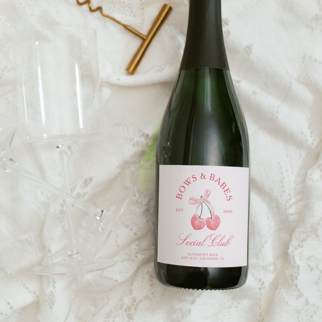 Bows & Babes Coquette Cherries Bachelorette Sparkling Wine Label (Creator Uploaded)