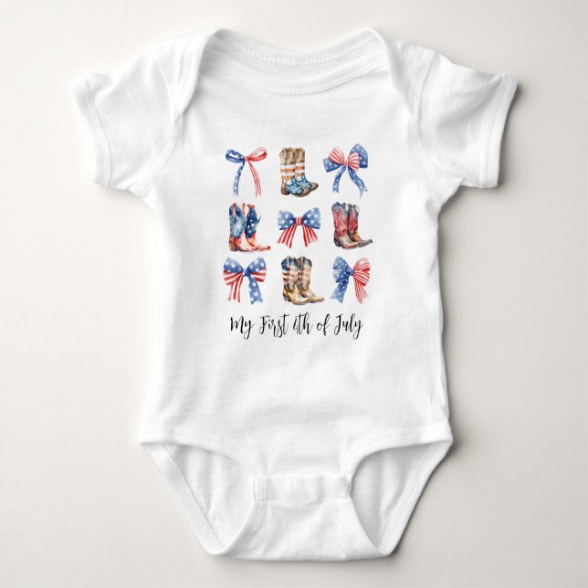 Bows Baby First 4th of July Coquette Aesthetic Bodysuit (Front)