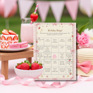 Bows Birthday Find Guest Bingo game card