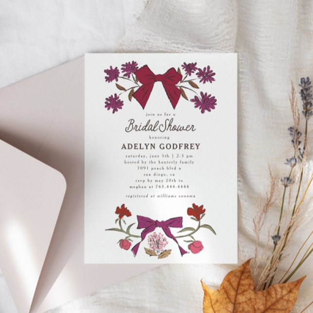 Bows & Blossoms Magenta Coquette Bridal Shower Invitation (Creator Uploaded)