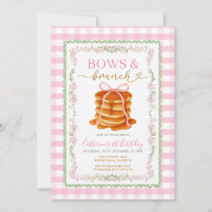 Bows & Brunch Pancake Pink Birthday Grandmillenial Invitation