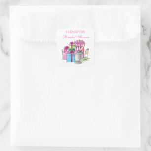 Bows Bubbly and Blooms Bridal Shower Square Sticker