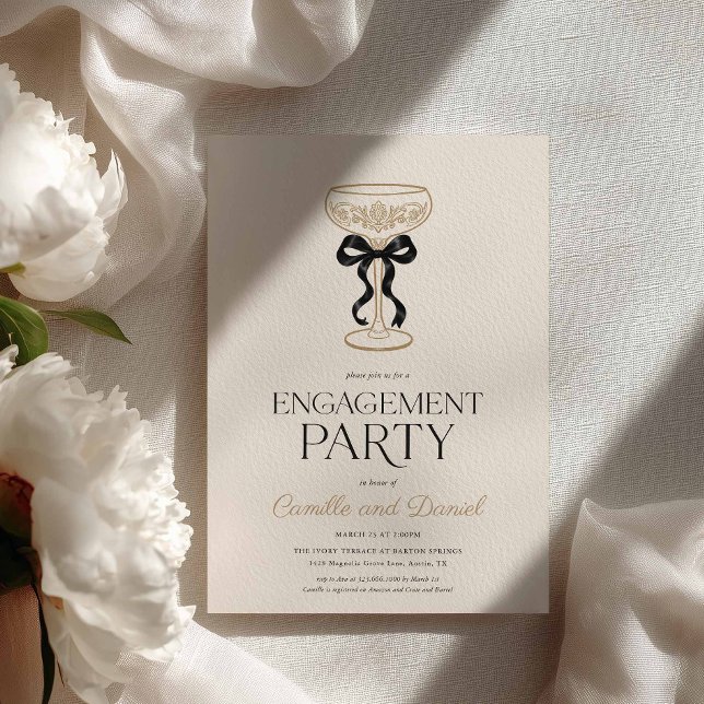 Bows & Bubbly Engagement Party Invitation (Elegant Champagne Engagement Party Invitation)