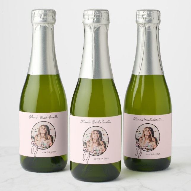 Bows & Bubbly Pink Bow Coquette Bachelorette  Sparkling Wine Label (Bottles)
