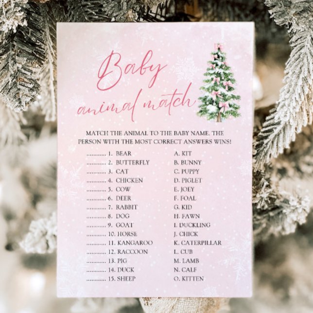 Bows Christmas Baby Animal Match Baby Shower Game Invitation (Pink Bows Christmas Baby Animal Match Baby Shower Game)