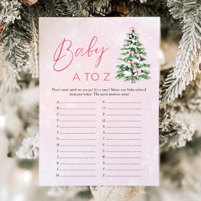 Bows Christmas Baby Items A to Z Baby Shower Game Invitation (Pink Bows Christmas Baby Items A to Z Baby Shower Game)