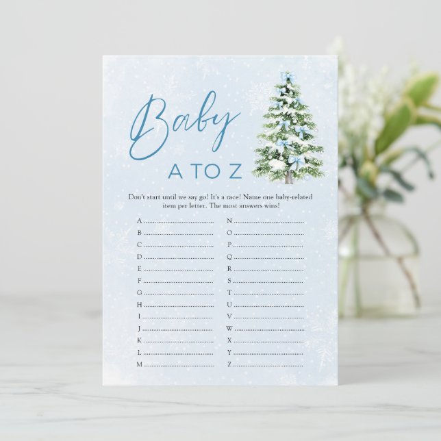 Bows Christmas Baby Items A to Z Baby Shower Game Invitation (Standing Front)