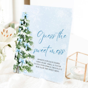 Bows Christmas Baby Shower Guess the Sweet Mess Pedestal Sign