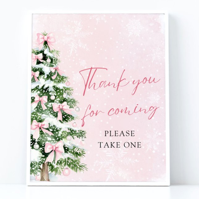 Bows Christmas Baby Shower Thank You For Coming  Poster (Pink Bows Christmas Baby Shower Thank You For Coming Sign)