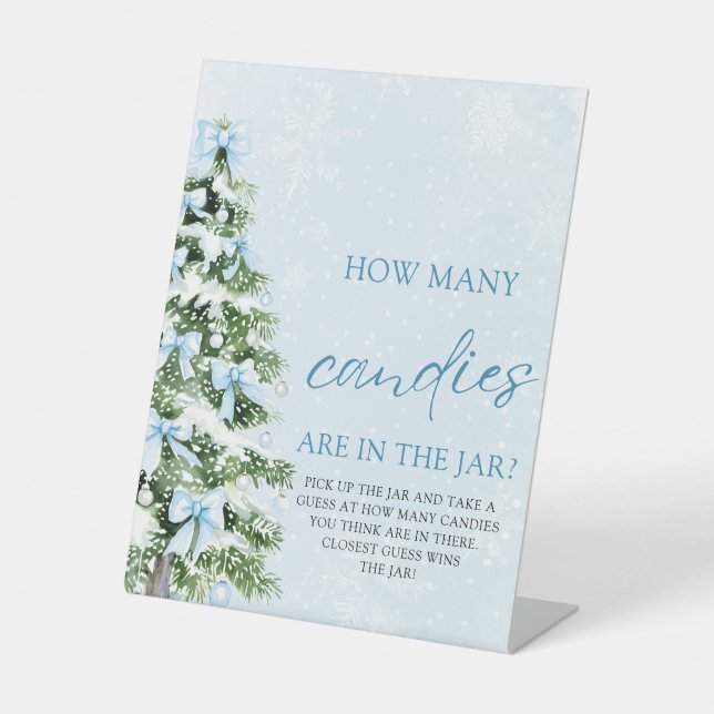 Bows Christmas Guess How Many Candies Baby Shower  Pedestal Sign (Front)