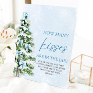 Bows Christmas Guess How Many Kisses Baby Shower Pedestal Sign