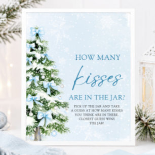 Bows Christmas Guess How Many Kisses Baby Shower Poster