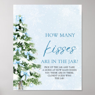 Bows Christmas Guess How Many Kisses Baby Shower Poster