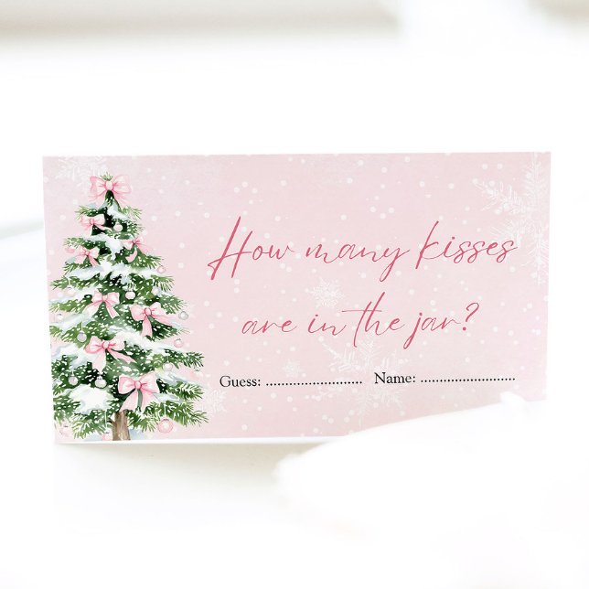 Bows Christmas How Many Kisses Baby Shower Game Enclosure Card (Pink Bows Christmas How Many Kisses Baby Shower Game)