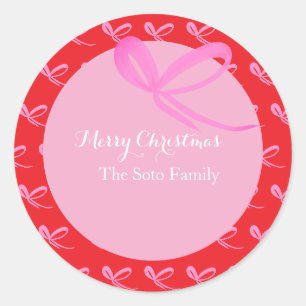 Bows Christmas Red Muted Bright Hand Drawn Classic Round Sticker