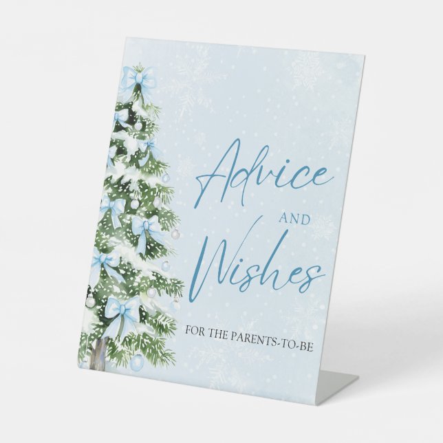 Bows Christmas Tree Baby Shower Advice and Wishes Pedestal Sign (Front)