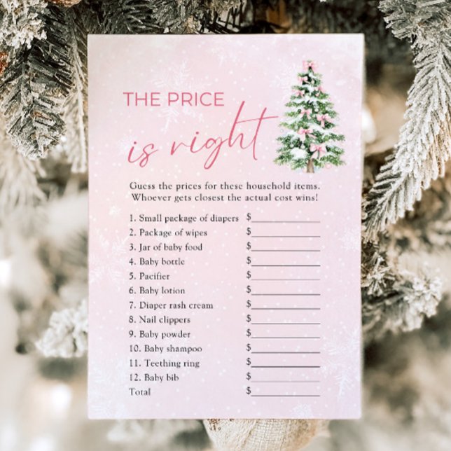 Bows Christmas Tree The Price Is Right Baby Shower Invitation (Pink Bows Christmas Tree The Price Is Right Baby Shower Game)