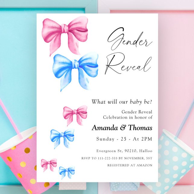 Bows Gender Reveal, Girl or Boy Invitation (Creator Uploaded)