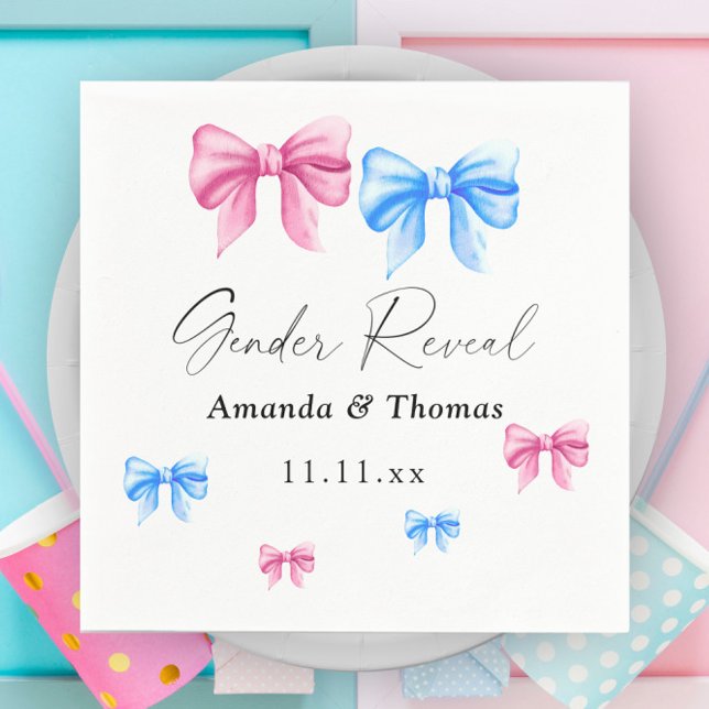 Bows Gender Reveal. Girl or Boy Napkin (Creator Uploaded)