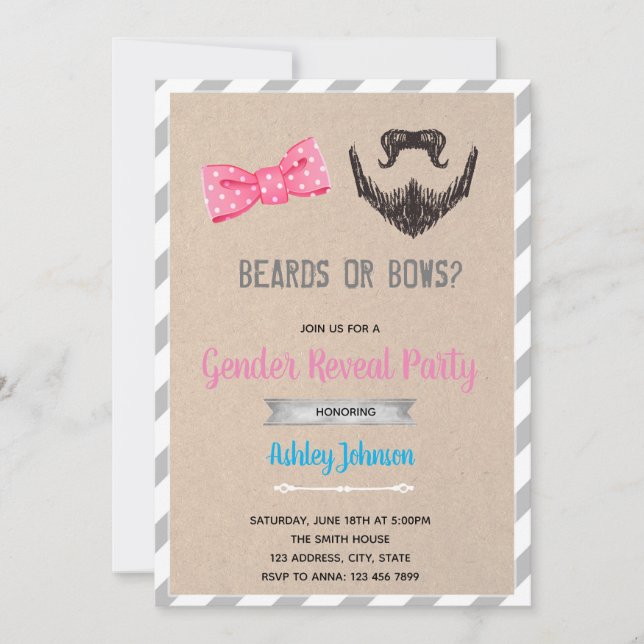 Bows or beards gender reveal invitation (Front)