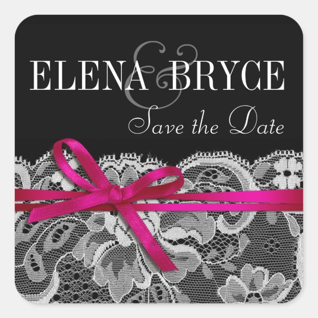 Bows Ribbon & Lace | black fuschia Square Sticker (Front)