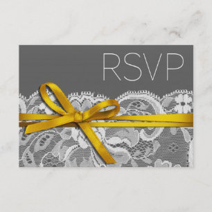 Bows Ribbon & Lace RSVP grey yellow Card