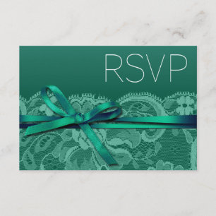 Bows Ribbon & Lace RSVP   teal Card