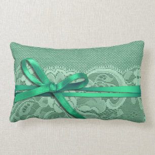 Bows Ribbon & Lace with Burlap mint Lumbar Cushion
