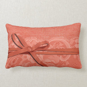 Bows Ribbon & Lace with Burlap peach Lumbar Cushion