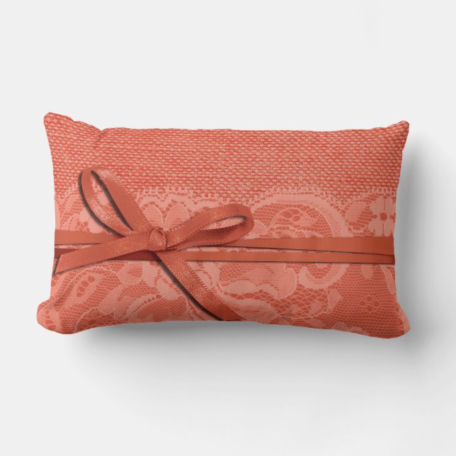 Bows Ribbon & Lace with Burlap peach Lumbar Cushion (Front)